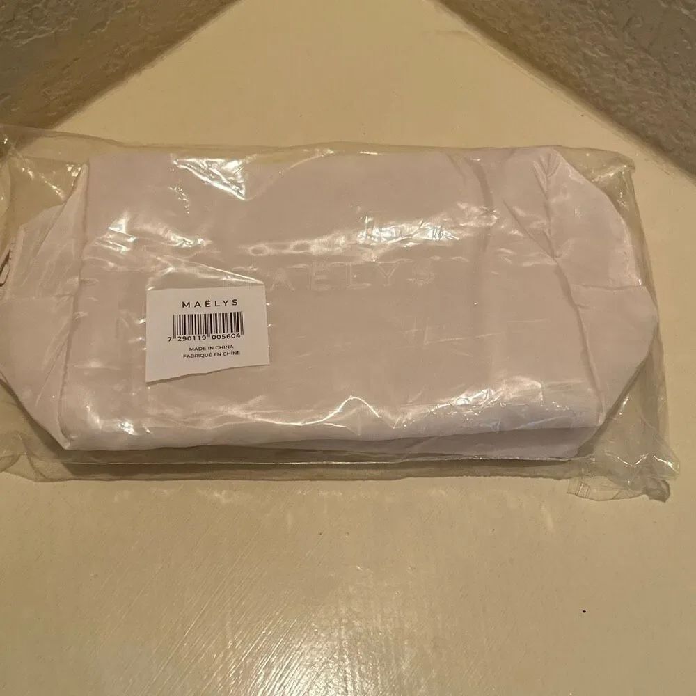 Maelys Cosmetics Bag White Pink Zip Top Travel Makeup Case Beauty Pouch NWT
